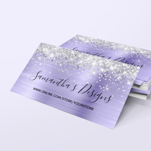 Silver Glitter Periwinkle Foil Online Store Business Card