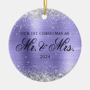 Silver Glitter Periwinkle Foil Our 1st Christmas Ceramic Ornament