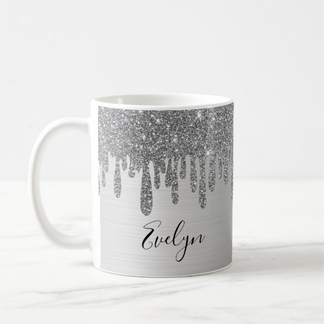 Silver Glitter Personalized Ceramic Coffee Mug (Left)