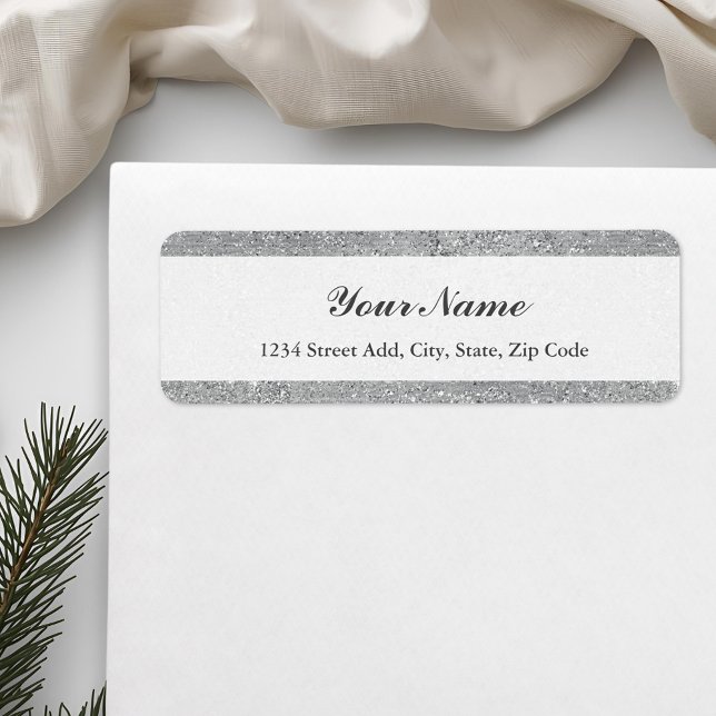 Silver Glitter Personalized Return Address Label (Creator Uploaded)