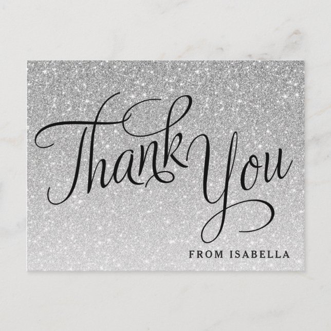 Silver Glitter Personalized Thank you Postcard (Front)