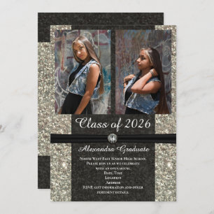 Silver Glitter Photo Class of 2026 Graduation Invitation