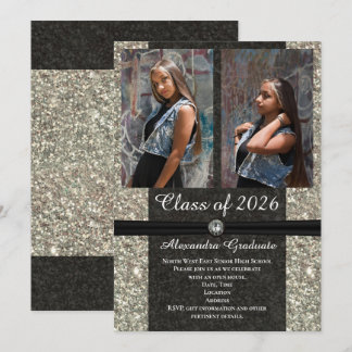 Silver Glitter Photo Class of 2026 Graduation Invitation