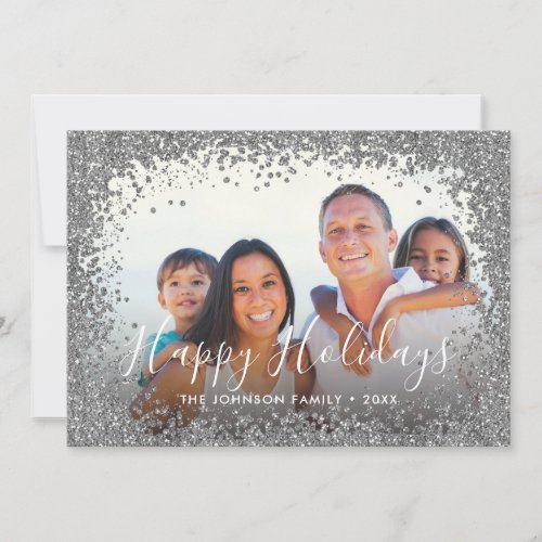 Silver Glitter Photo Frame Holiday Card