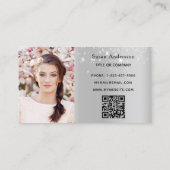 Silver glitter photo logo elegant QR code Business Card (Back)