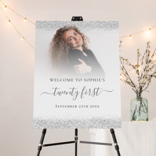 Silver Glitter Photo Overlay Welcome 21st Party Foam Board