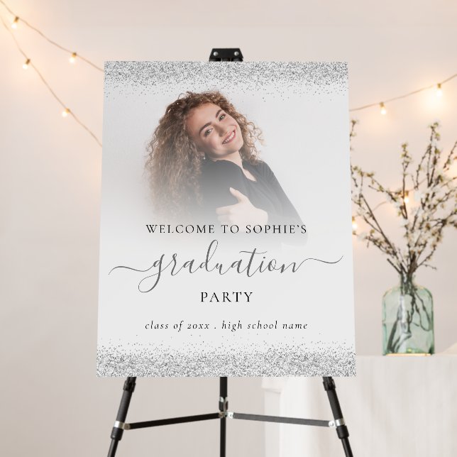 Silver Glitter Photo Overlay Welcome Graduation Foam Board (In Situ (Stand))