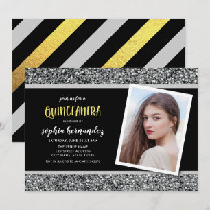 Silver Glitter Photo Quinceanera Invitation