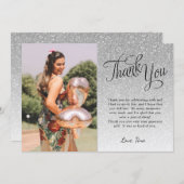 Silver Glitter Photo Thank You Flat Card (Front/Back)