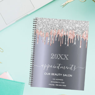 Silver glitter pink beauty salon appointments 2026 planner