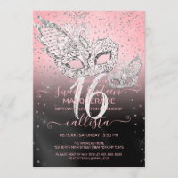 Silver Glitter Pink Black Masquerade Sweet 16