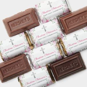 Silver Glitter Pink Floral First Holy Communion Hershey's Miniatures