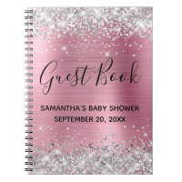 Silver Glitter Pink Foil Baby Shower Guestbook Notebook