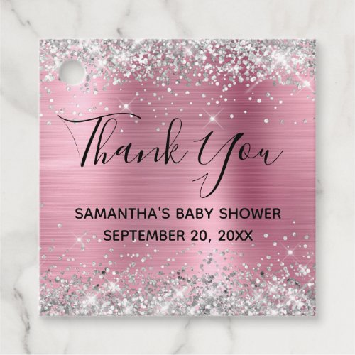 Silver Glitter Pink Foil Baby Shower Thank You Favor Tags