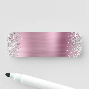 Silver Glitter Pink Foil Blank Name Tag
