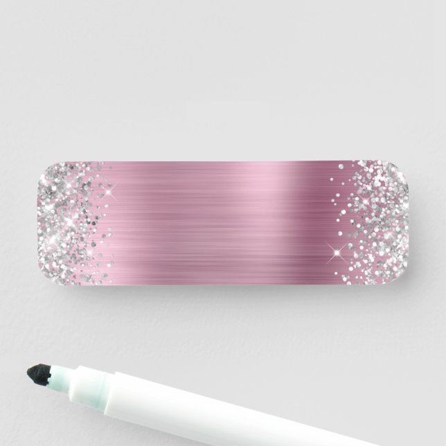 Silver Glitter Pink Foil Blank Name Tag (In Situ)