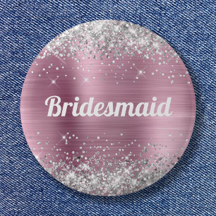 Silver Glitter Pink Foil Bridesmaid Button
