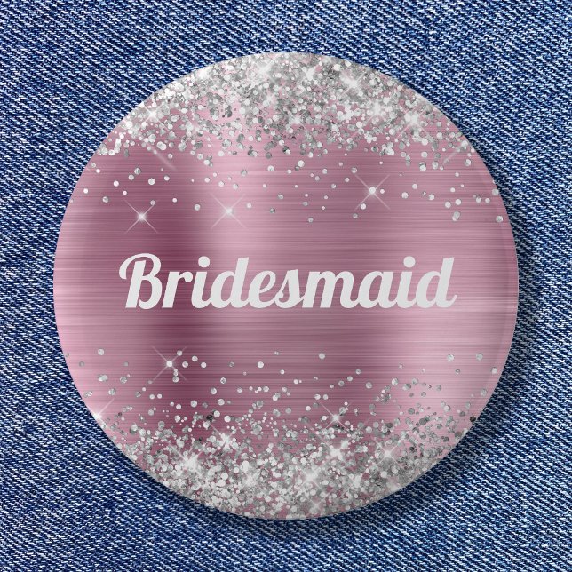 Silver Glitter Pink Foil Bridesmaid Button (Silver Glitter Pink Foil Bridesmaid Button)