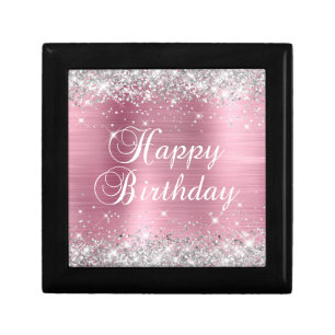 Silver Glitter Pink Foil Happy Birthday Gift Box