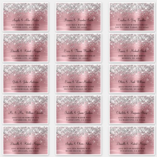 Silver Glitter Pink Foil Wedding Address Labels