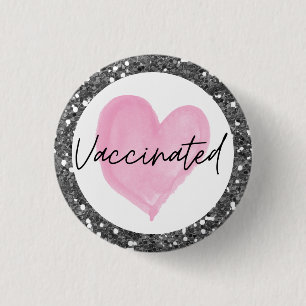 Silver Glitter Pink Heart Vaccinated Button