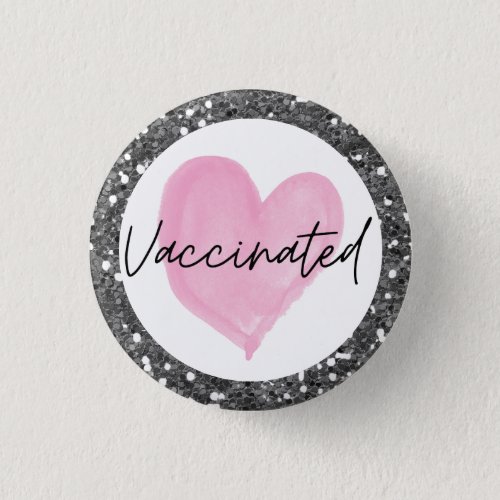 Silver Glitter Pink Heart Vaccinated Button