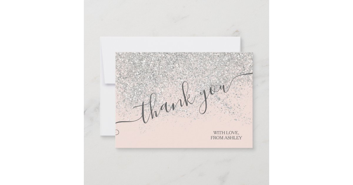 Silver Glitter Pink Ombre Script Thank You Zazzle