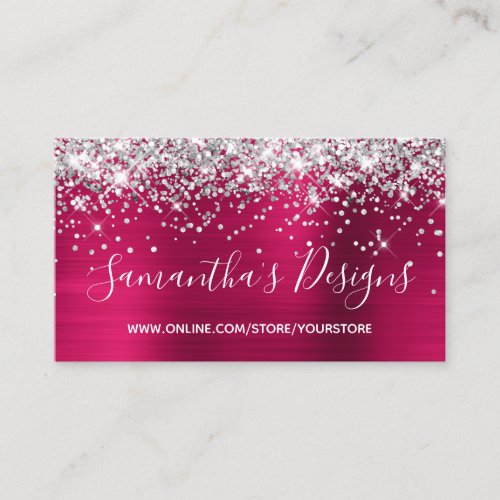 Silver Glitter Pink Wine Foil Online Store Business Card