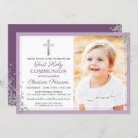 Silver Glitter Plum Purple First Communion Photo