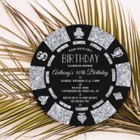 Silver Glitter Poker Chip Casino Birthday Party