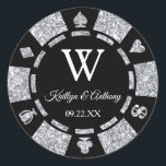 Silver Glitter Poker Chip Casino Wedding Classic Round Sticker<br><div class="desc">Celebrate in style with these trendy poker chip stickers. The design is easy to personalize with your own wording and your family and friends will be thrilled when they see these fabulous party stickers.</div>
