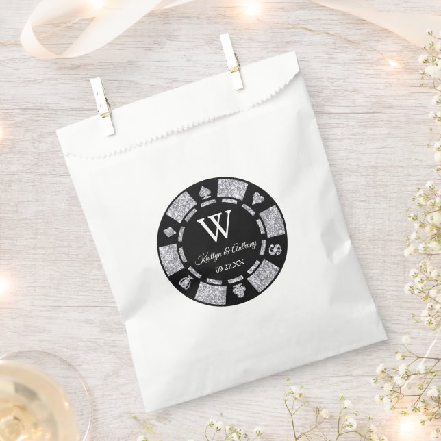Silver Glitter Poker Chip Casino Wedding Favor Bag (Clipped)