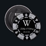Silver Glitter Poker Chip Casino Wedding Favor Bottle Opener<br><div class="desc">Celebrate in style with this trendy poker chip bottle opener. The design is easy to personalize with your own wording and your family and friends will be thrilled when they receive this fabulous party favor.</div>