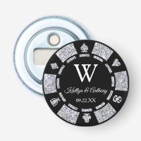 Silver Glitter Poker Chip Casino Wedding Favor