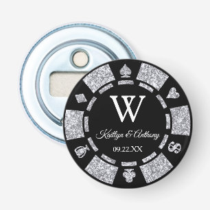 Silver Glitter Poker Chip Casino Wedding Favor Bottle Opener