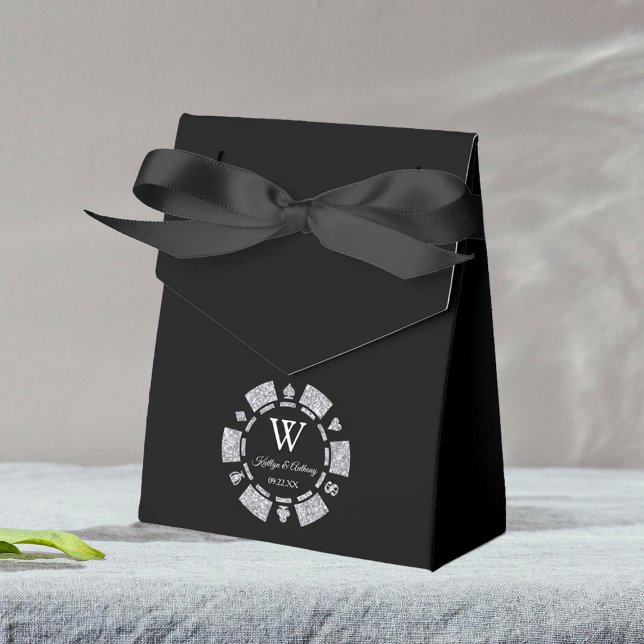 Silver Glitter Poker Chip Casino Wedding Favor Boxes (Creator Uploaded)