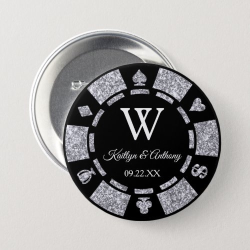 Silver Glitter Poker Chip Casino Wedding Favor Button