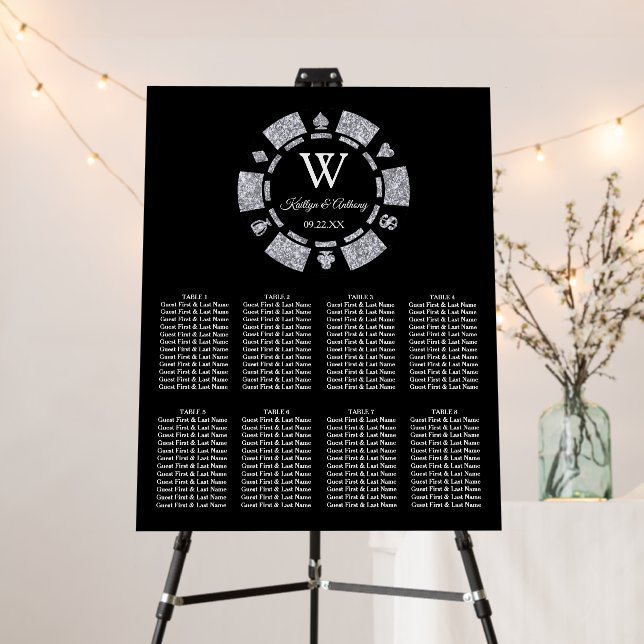 Silver Glitter Poker Chip Casino Wedding Foam Board (In Situ (Stand))