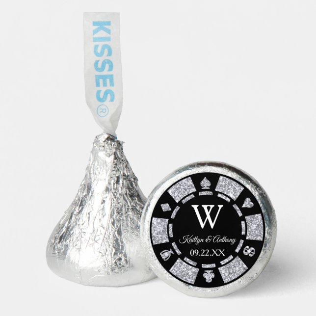 Silver Glitter Poker Chip Casino Wedding Hershey®'s Kisses® (Front)