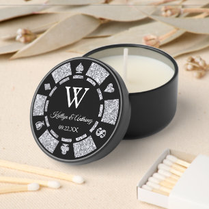 Silver Glitter Poker Chip Casino Wedding Mini Candle Favors