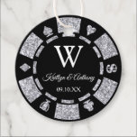 Silver Glitter Poker Chip Casino Wedding Party Favor Tags<br><div class="desc">Celebrate in style with these trendy poker chip party favor tags. The design is easy to personalize with your own wording and your family and friends will be thrilled when they receive these fabulous party favor tags.</div>