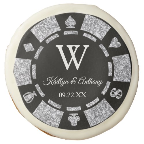 Silver Glitter Poker Chip Casino Wedding Party Sugar Cookie