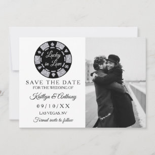 Silver Glitter Poker Chip Casino Wedding Photo Save The Date