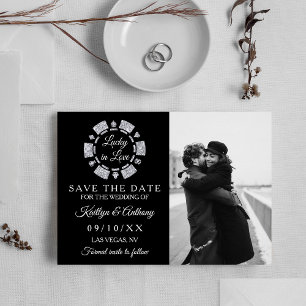 Silver Glitter Poker Chip Casino Wedding Photo Save The Date