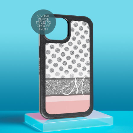 Silver Glitter Polka Dot Monogram Can Change Color Iphone 15 Case