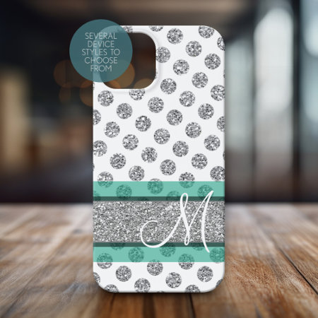 Silver Glitter Polka Dot Pattern With Monogram Case-mate Iphone 14 Cas