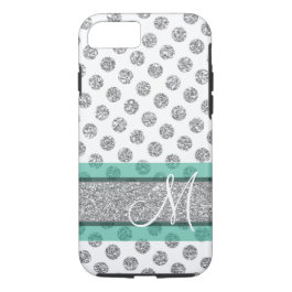 Silver Glitter Polka Dot Pattern with Monogram iPhone 7 Case