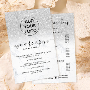 Silver glitter prices logo marble We're open Flyer