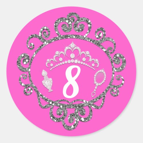 Silver Glitter Princess Birthday Party Favor Classic Round Sticker