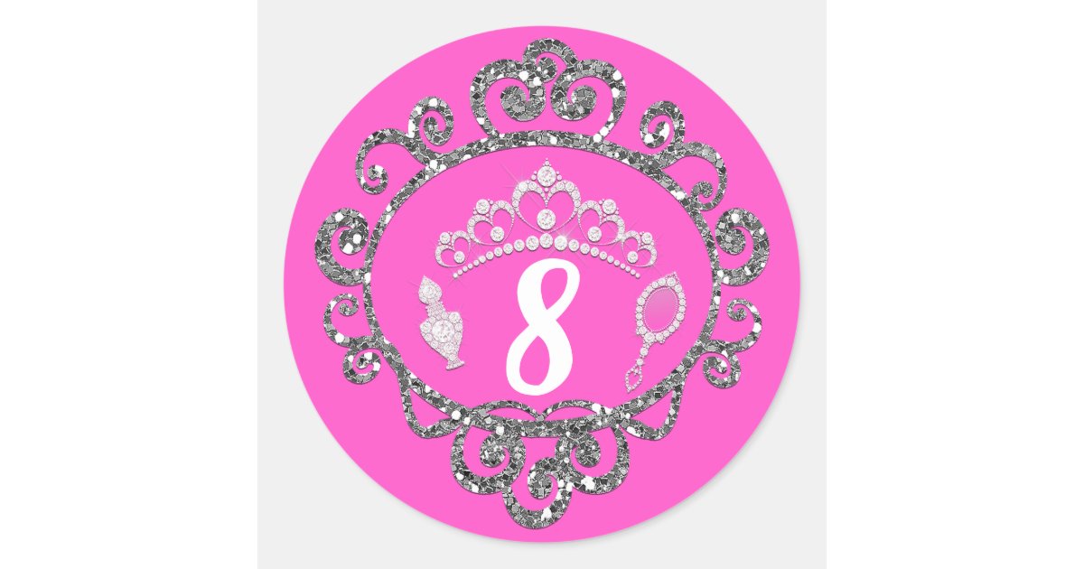 Silver Glitter Princess Birthday Party Favor Classic Round Sticker | Zazzle